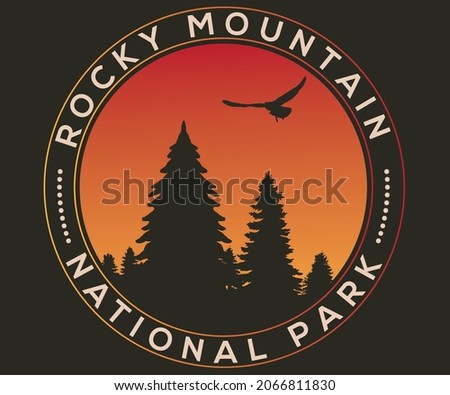 Rocky mountain adventure retro graphic print design.