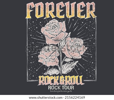 Rock and roll t-shirt design. Rose rocking vector graphic print design for apparel, stickers, posters, background and others. Rock tour vintage artwork. Stock foto © 