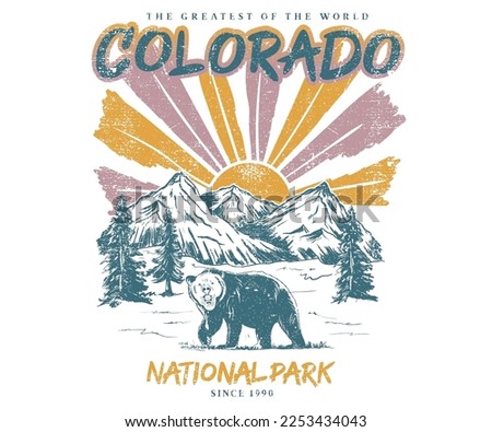 Colorado adventure vintage print design for t shirt and others. National park graphic artwork for sticker, poster, background. Beer vector print.
