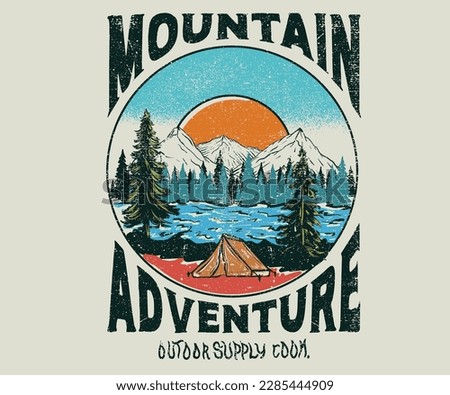 Summer camping. Wild life graphic print design for t shirt and others. Mountain camping artwork design.