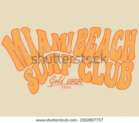. Beach graphic print design for t shirt sticker, background and other uses. Miami beach college varsity font typography print for tee. Beach vector print design
