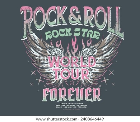 Eagle wing and fire design. Microphone music poster design. Rock and roll vintage print design. Guitar vector artwork for apparel, stickers, posters, background and others. Music forever artwork.