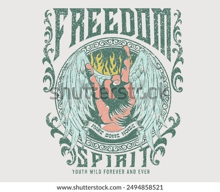 Rock and roll with wing logo artwork for t-shirt and others. Freedom spirit music artwork.