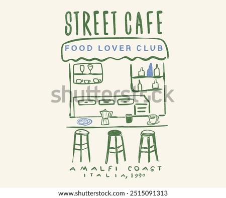 Similar – Image, Stock Photo Bistro street cafe chairs and tables parked in lockdown