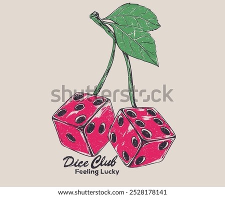 Love card artwork. Find your perfect pair. Lucky you. Sweet cherry. Cherry fruit print. Nature fruit print. Dice graphic print design apparel, stickers, posters and background.