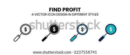 Find profit icon in outline, thin line, solid, filled and flat style. Vector illustration of two colored and black find profit vector icons designs can be used for mobile, ui, web
