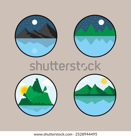 Night Mountain Landscape icon design vector symbol set including starry sky and mountain shadow