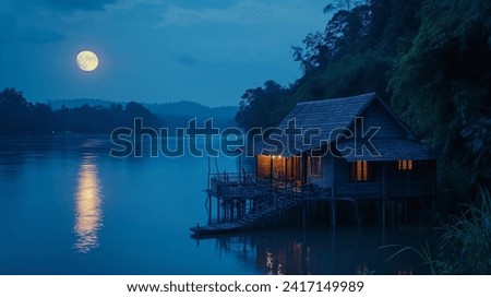 Similar – Image, Stock Photo Full moon over the rooftops