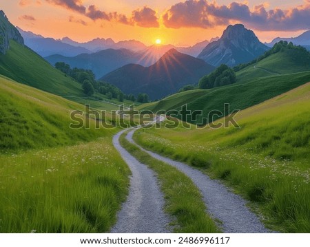 Similar – Image, Stock Photo Path through the green in spring