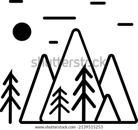 Mountains and trees. Black and white graphics. Vector file.