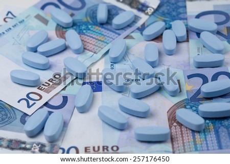Medicines costs money in drug expense concept