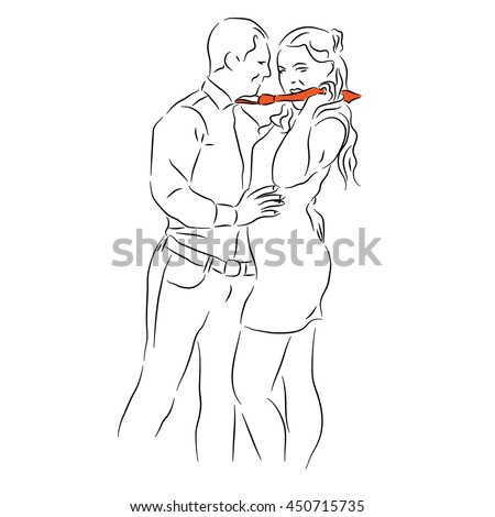 Young Sexy Couple. Girl And Boy In A Fit Of Passion. The Sketch Drawn ...