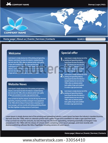 Blue business website template. All editable vector elements.