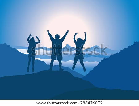 Similar – Image, Stock Photo Children climb a hill in the forest