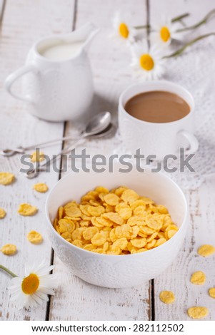 Corn flakes with milk. Healthy Breakfast.selective focus