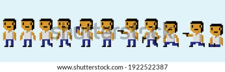 illustration pixel art game character sets in different poses