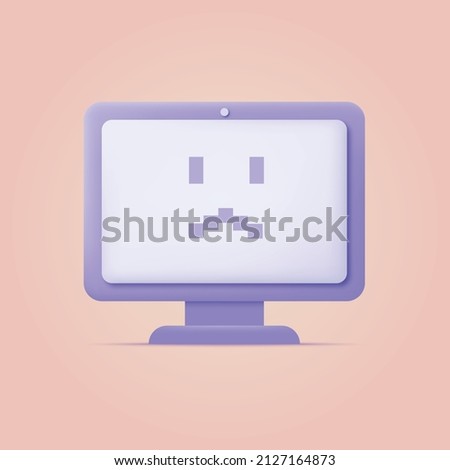 3d Computer with sad face. Vector illustration