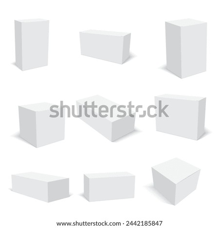 Realistic white box packaging isolated on white background. Vector illustration