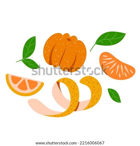 A set of citrus fruits. Peeled tangerines. Tangerine jam recipe. Orange fruit and peel