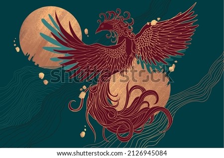 abstract illustration of mythological bird phoenix Fenghuang