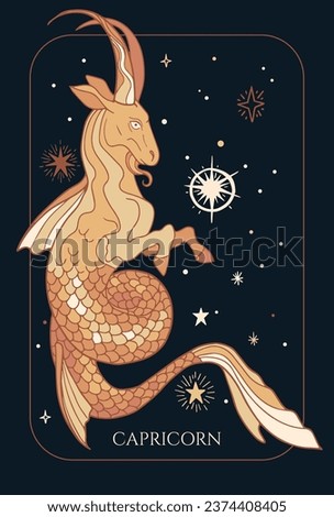 Zodiac sign Capricorn, Illustration of goat with fish tail for zodiac sign