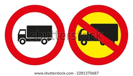 No passage for a truck, road prohibition signs. Road signs vector illustration.