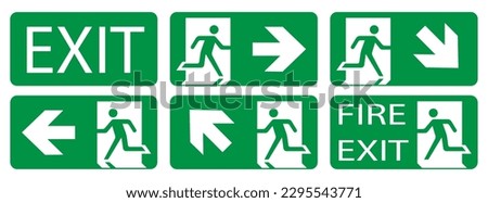 Fire exit sign, vector illustration. Green signs. ESP 10.
