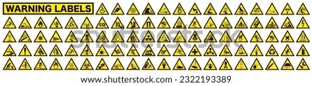 Collection of warning and safety signs. Set of safety and caution signs. Triangular yellow signs. EPS 10.