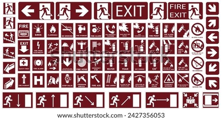 Fire evacuation signs. Signs of action during a fire accident. Fire signs.  EPS 10.