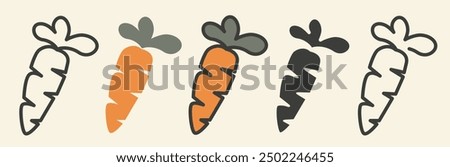 Carrot in different styles. Carrot icons. Set of carrots. A variety of carrots. EPS 10.