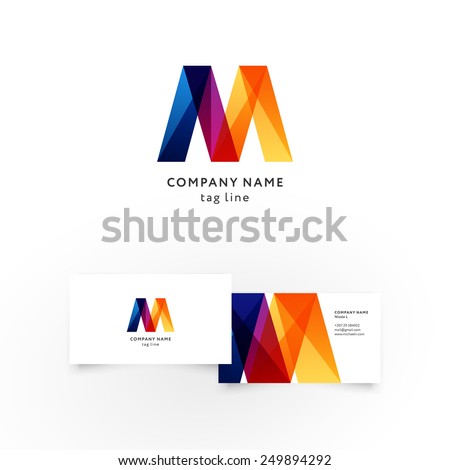 Modern icon design M shape element with business card template. Best for identity and logotypes. 