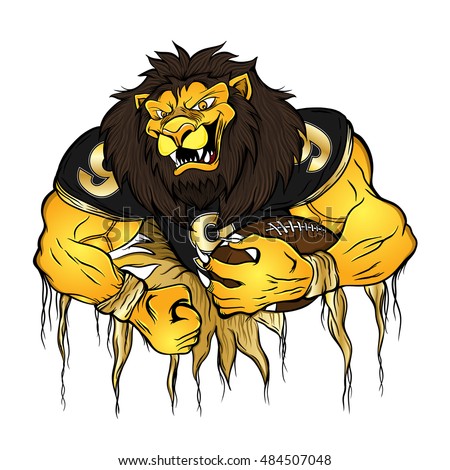 Vector illustration of a gold beastly lion in a football uniform. 