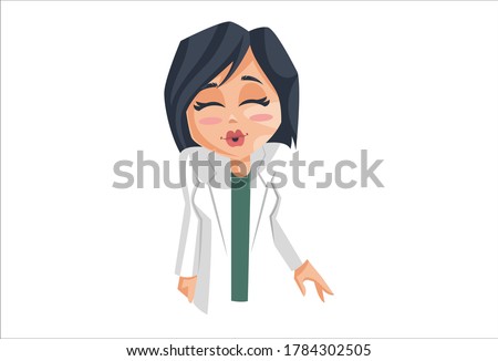 Vector graphic illustration. Lady doctor is making a pout. Individually on a white background.	