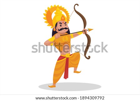 Karan is fighting in the war with bow and arrow. Vector graphic illustration. Individually on a white background.