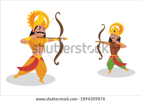 Karna is fighting war with Arjuna. Vector graphic illustration. Individually on a white background.