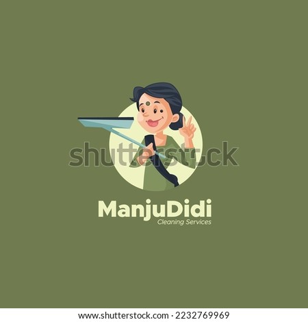 Manju didi cleaning services vector mascot logo template.