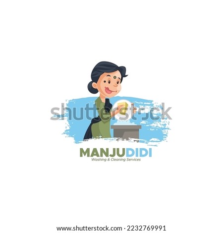 Manju didi washing and cleaning services vector mascot logo template.