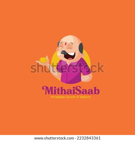 Mithai saab premium sweets and bakery vector mascot logo template.