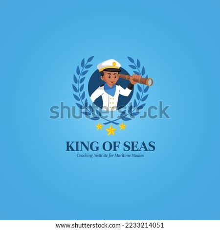 King of seas coaching institute for maritime studies vector mascot logo template.
