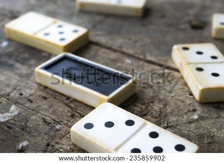 Old domino game on wood background