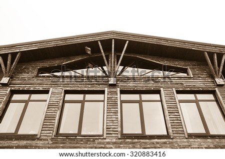 Exterior of the restaurant building, toned photo in retro style
