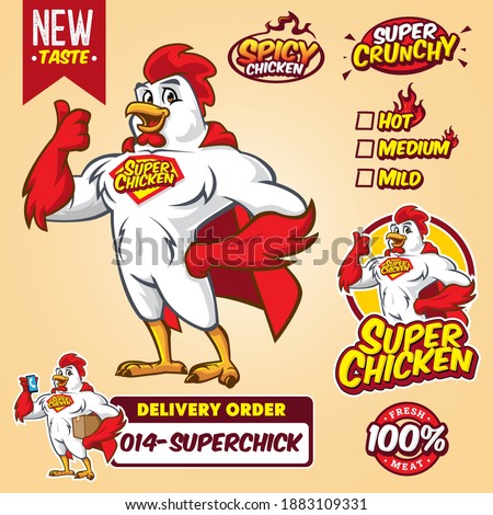 Cartoon super hero chicken mascot logo template