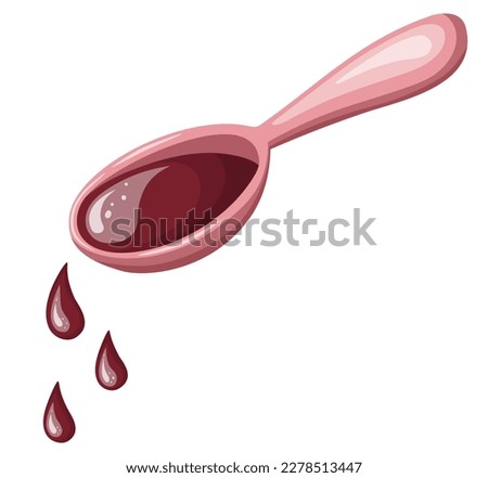 Spoon with syrup. Medicine, pharmacy and healthcare concept. Isolated vector illustration for flyer, poster, banner.