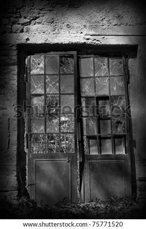 old fabric door black and white