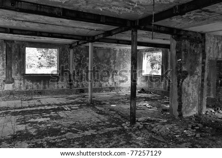 destroyed hall in the abandoned house