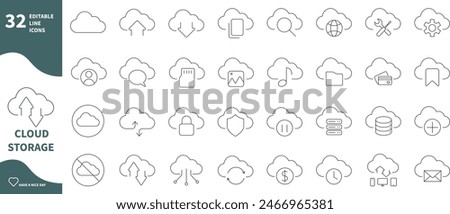 Cloud computing and storage icon. Set of icons for cloud, storage, offline, database,...