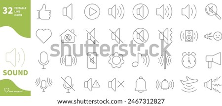 Sound icon set. Thin line drawing icon.