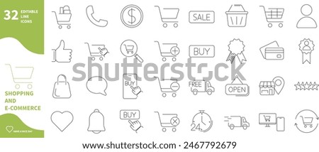 Shopping and e-commerce icon set. Thin line shopping cart, buy and sale icons.