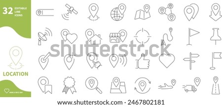 Location icon. Set of thin outline icons for location, map and navigation themes.