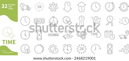 Time and clock icon. Set of clock icons, time settings, delivery times,...